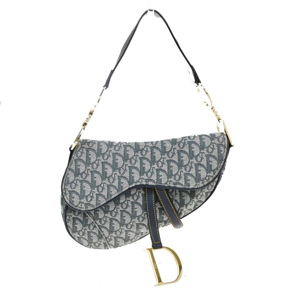 Christian Dior Saddle Oblique Canvas Navy Canvas Handbag